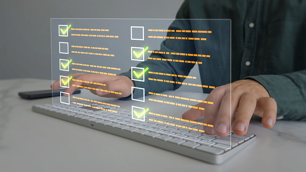 Check virtual electronic documents and checklist approve.Business productivity checklist and filling survey form.Fast checklist and clipboard task management.